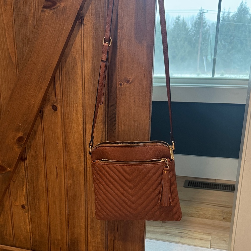 Brown Crossbody Bag with Tassel